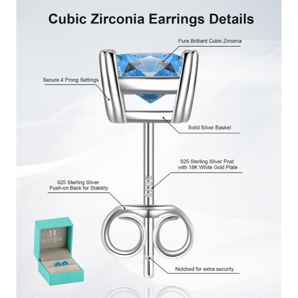 Womens Blue Cubic Zirconia 18K White Gold Plated 925 Sterling Silver Earrings - Picture 6 of 6